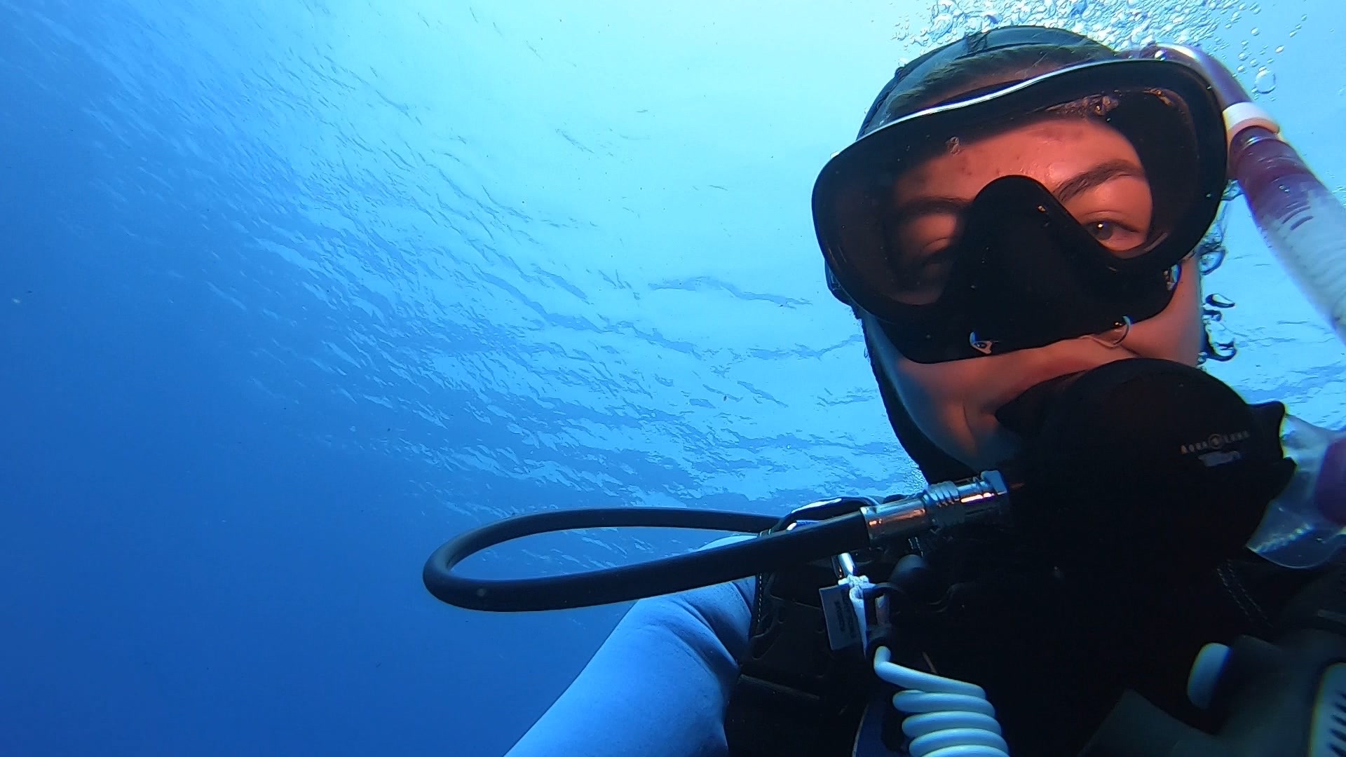 Selfie a person swimming in water